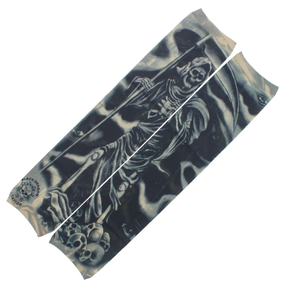 Zac's Alter Ego - Slip on Temporary Tattoo Sleeve - Grim Reaper Skeleton & Skulls - Per 1 Kostümarmzubehör - Schwarz